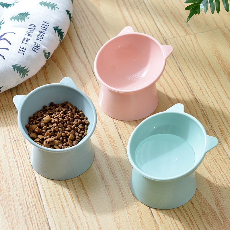 Pet Food and Water Bowl Raised and Tilted for Neck Protection and Spinal Alignment in Cats